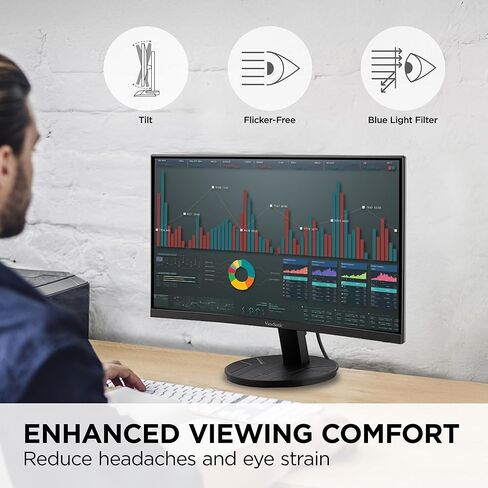 شاشة منحنية بدون إطار ViewSonic VA2416C مقاس 24 بوصة بدقة Full HD 1080p مع معدل تحديث متغير والعناية بالعين ومدخل HDMI ومدخل DisplayPort للمنزل والمكتب (متجدد) in Kuwait