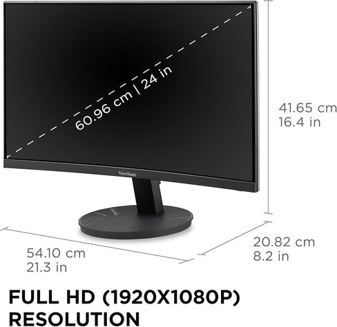 شاشة منحنية بدون إطار ViewSonic VA2416C مقاس 24 بوصة بدقة Full HD 1080p مع معدل تحديث متغير والعناية بالعين ومدخل HDMI ومدخل DisplayPort للمنزل والمكتب (متجدد) in Kuwait