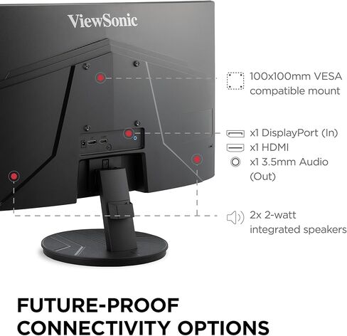 شاشة منحنية بدون إطار ViewSonic VA2416C مقاس 24 بوصة بدقة Full HD 1080p مع معدل تحديث متغير والعناية بالعين ومدخل HDMI ومدخل DisplayPort للمنزل والمكتب (متجدد) in Kuwait