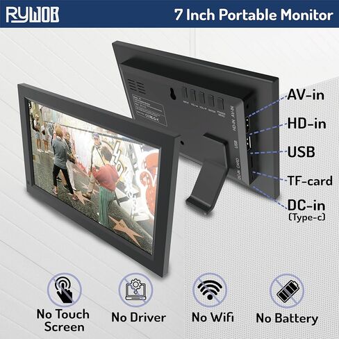 شاشة صغيرة مقاس 7 بوصات، شاشة TFT LCD، مدخل HDMI/USB/بطاقة/AV، شاشة صغيرة مع مكبرات صوت مدمجة وجهاز تحكم عن بعد، شاشة صغيرة متعددة الوظائف لجهاز Raspberry Pi PC/TV/DVD in Kuwait