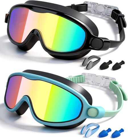 Rantizon Kids Swimming Goggles 2 Pack, Anti Fog&UV Kids Goggles for Boys Girls, No Leak Wide View Swim Goggles for Child 3-14 in Saudi Arabia