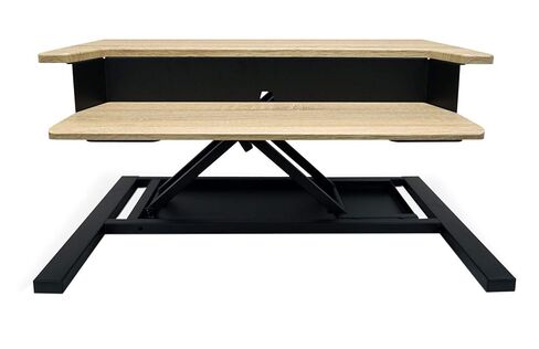 Luxor 2-Tier Height-Adjustable Pneumatic Lift Standing Desk Converter with Keyboard Tray and Built-in Cable Management - White Oak in Kuwait