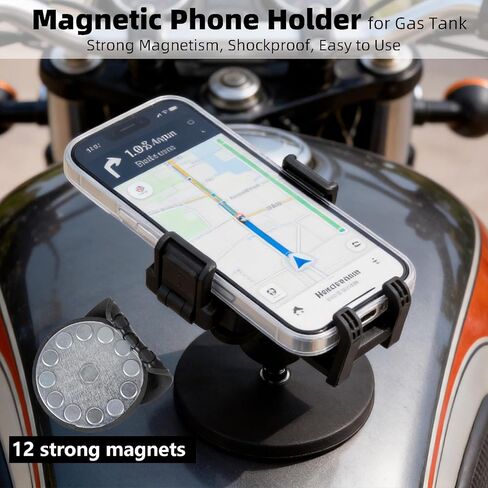 Magnetic Motorcycle Phone Mount: 88 lb Strong Magnetic Pull for Gas Tank, Heavy-Duty with Vibration Dampener, Camera Friendly, One-Handed 1-Second Lock & Release, Fits 4.7-7.2" Smartphones in Kuwait