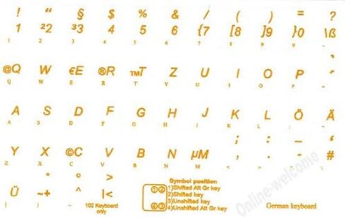 German Transparent Background Keyboard Stickers with Yellow Letters for Computer LAPTOPS Desktop in Kuwait