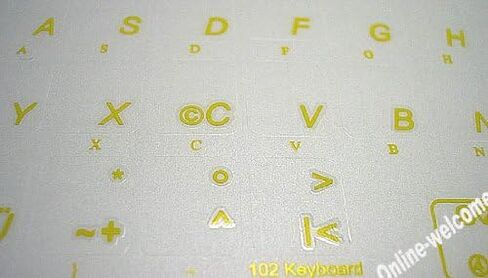 German Transparent Background Keyboard Stickers with Yellow Letters for Computer LAPTOPS Desktop in Kuwait