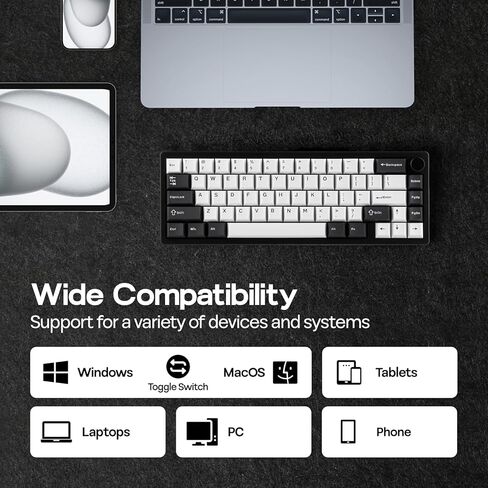 لوحة مفاتيح ميكانيكية EPOMAKER Galaxy65 QMK/VIA لاسلكية، لوحة مفاتيح مخصصة من الألومنيوم المؤكسد للكرة، مفتاح قابل للتبديل الساخن مسبقًا، إضاءة خلفية RGB، مقبض دوار، 2.4 جيجا هرتز/BT/Type-C (أسود) in Kuwait