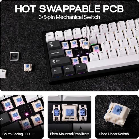 لوحة مفاتيح ميكانيكية EPOMAKER Galaxy65 QMK/VIA لاسلكية، لوحة مفاتيح مخصصة من الألومنيوم المؤكسد للكرة، مفتاح قابل للتبديل الساخن مسبقًا، إضاءة خلفية RGB، مقبض دوار، 2.4 جيجا هرتز/BT/Type-C (أسود) in Kuwait