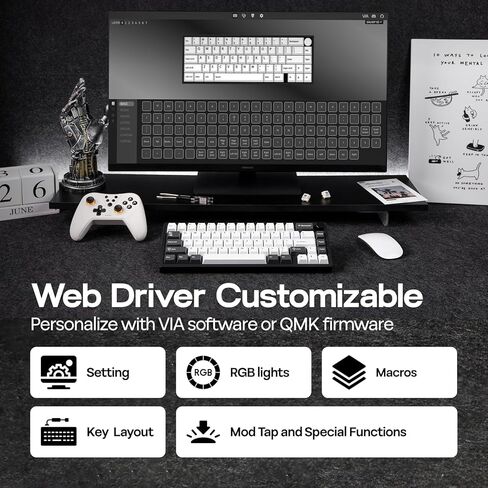 لوحة مفاتيح ميكانيكية EPOMAKER Galaxy65 QMK/VIA لاسلكية، لوحة مفاتيح مخصصة من الألومنيوم المؤكسد للكرة، مفتاح قابل للتبديل الساخن مسبقًا، إضاءة خلفية RGB، مقبض دوار، 2.4 جيجا هرتز/BT/Type-C (أسود) in Kuwait