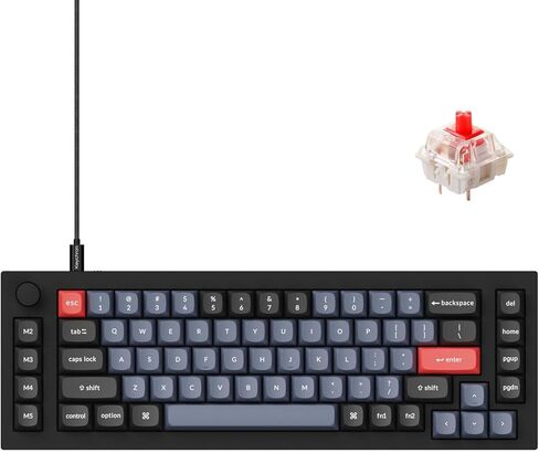 Keychron Q65 لوحة مفاتيح ميكانيكية مدمجة بتصميم سلكي بنسبة 65% مع مقبض، لوحة مفاتيح QMK/VIA للألعاب قابلة للتبديل السريع من الألومنيوم CNC بمعدل 1000 هرتز متوافق مع نظام التشغيل Mac Windows Linux-Gateron Blue Switch in Kuwait