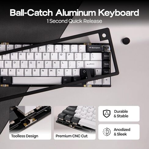 لوحة مفاتيح ميكانيكية EPOMAKER Galaxy65 QMK/VIA لاسلكية، لوحة مفاتيح مخصصة من الألومنيوم المؤكسد للكرة، مفتاح قابل للتبديل الساخن مسبقًا، إضاءة خلفية RGB، مقبض دوار، 2.4 جيجا هرتز/BT/Type-C (أسود) in Kuwait