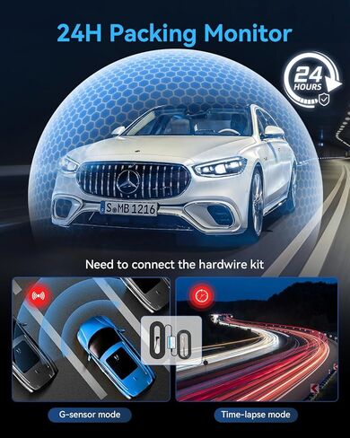 3 Channel Dash Cam Front and Rear Inside, Bulit a 32GB Card, Dash Camera for Cars,4K Full HD 2.0'' IPS Screen Dashcam with G-Sensor, IR Night Vision, WDR, Loop Recording, 24H Parking Mode in Kuwait