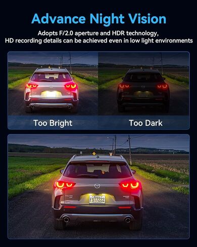 3 Channel Dash Cam Front and Rear Inside, Bulit a 32GB Card, Dash Camera for Cars,4K Full HD 2.0'' IPS Screen Dashcam with G-Sensor, IR Night Vision, WDR, Loop Recording, 24H Parking Mode in Kuwait