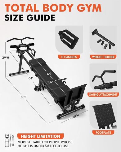 GMWD Total Home Gym مع لوحة القدم القابلة للفصل ، مرفق الأرجوحة وحامل الوزن ، آلة التدريب على الجسم متعدد الاستخدامات لتمرين الصالة الرياضية المنزلية in Kuwait