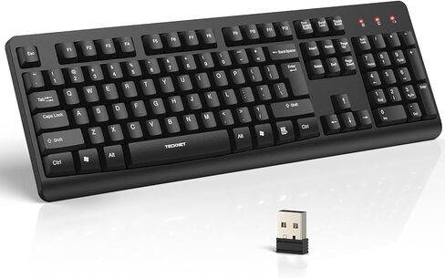TECKNET Wireless Keyboard, 2.4G Silent Full-Size USB Keyboard with Number Pad, Ergonomic Keys & Adjustable Feet, Compatible with Laptop, PC, Desktop, Notebook, Windows 11/10/8/7 –Black in Saudi Arabia