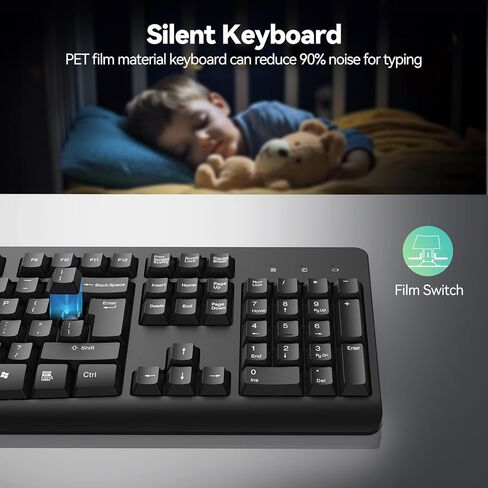 TECKNET Wireless Keyboard, 2.4G Silent Full-Size USB Keyboard with Number Pad, Ergonomic Keys & Adjustable Feet, Compatible with Laptop, PC, Desktop, Notebook, Windows 11/10/8/7 –Black in Kuwait