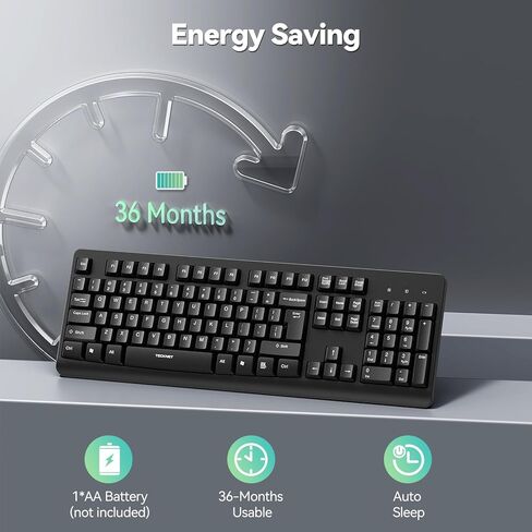 TECKNET Wireless Keyboard, 2.4G Silent Full-Size USB Keyboard with Number Pad, Ergonomic Keys & Adjustable Feet, Compatible with Laptop, PC, Desktop, Notebook, Windows 11/10/8/7 –Black in Saudi Arabia