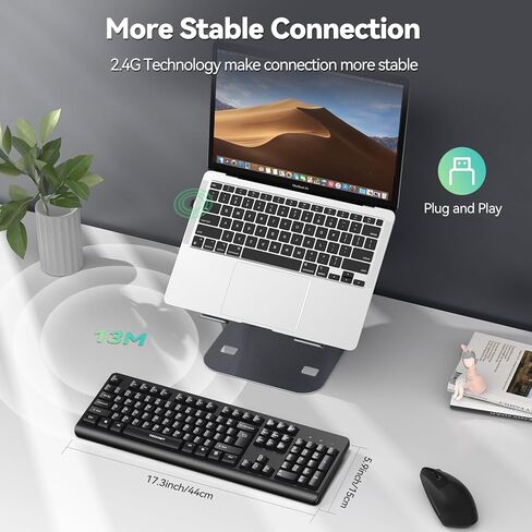 TECKNET Wireless Keyboard, 2.4G Silent Full-Size USB Keyboard with Number Pad, Ergonomic Keys & Adjustable Feet, Compatible with Laptop, PC, Desktop, Notebook, Windows 11/10/8/7 –Black in Saudi Arabia