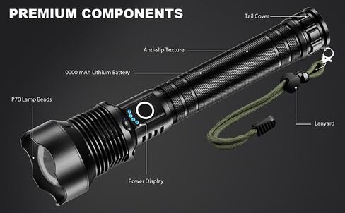 مصباح يدوي LED قابل لإعادة الشحن، لومن عالي XHP90.2 مصباح يدوي تكتيكي فائق السطوع، مصباح يدوي مقاوم للماء قابل للسحب للتخييم في حالات الطوارئ في الأماكن المغلقة in Kuwait