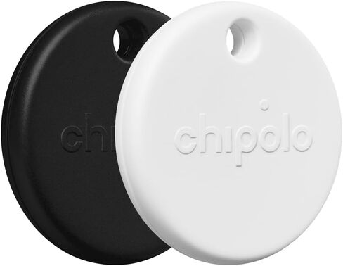 Chipolo POP Tracker Tag - Colorful, Compatible, Loud Bluetooth Tracker with Call Your Phone & Out of Range Alert, Works with Apple Find My or Google's Find My Device - 2 Pack (White, Black) in Kuwait