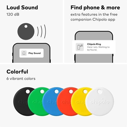Chipolo POP Tracker Tag - Colorful, Compatible, Loud Bluetooth Tracker with Call Your Phone & Out of Range Alert, Works with Apple Find My or Google's Find My Device - 2 Pack (White, Black) in Kuwait