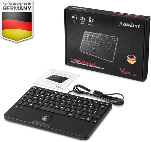 Perixx PERIBOARD-526 ES, Mini teclado USB con Cable y trackball - Teclas de tijera tipo X - 28 x 18 x 2,8 cm - 2 concentradores USB integrados - Español in Kuwait