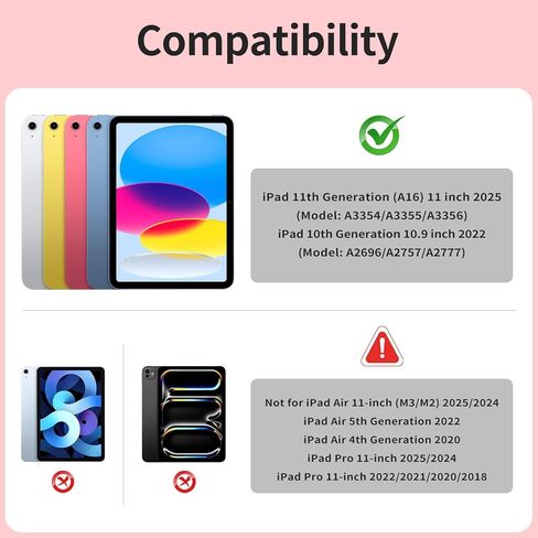 حافظة kenke لجهاز iPad (A16) الجيل الحادي عشر 11 بوصة 2025، iPad الجيل العاشر 10.9 بوصة 2022 مع حامل أقلام، غطاء إطاري ناعم نحيف من مادة TPU مع غطاء خلفي صلب شفاف شفاف، نوم/استيقاظ تلقائي، وردي فاتح in Kuwait