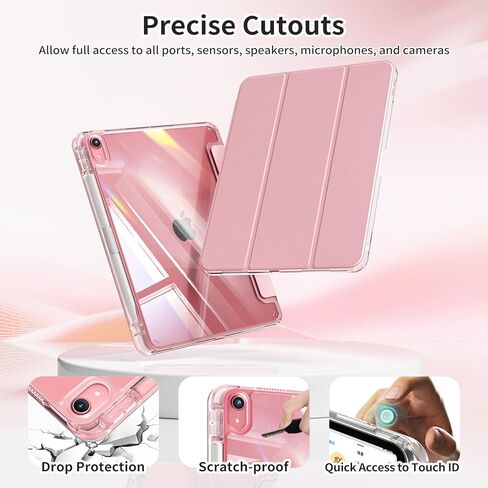 حافظة kenke لجهاز iPad (A16) الجيل الحادي عشر 11 بوصة 2025، iPad الجيل العاشر 10.9 بوصة 2022 مع حامل أقلام، غطاء إطاري ناعم نحيف من مادة TPU مع غطاء خلفي صلب شفاف شفاف، نوم/استيقاظ تلقائي، وردي فاتح in Kuwait