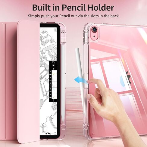 حافظة kenke لجهاز iPad (A16) الجيل الحادي عشر 11 بوصة 2025، iPad الجيل العاشر 10.9 بوصة 2022 مع حامل أقلام، غطاء إطاري ناعم نحيف من مادة TPU مع غطاء خلفي صلب شفاف شفاف، نوم/استيقاظ تلقائي، وردي فاتح in Kuwait