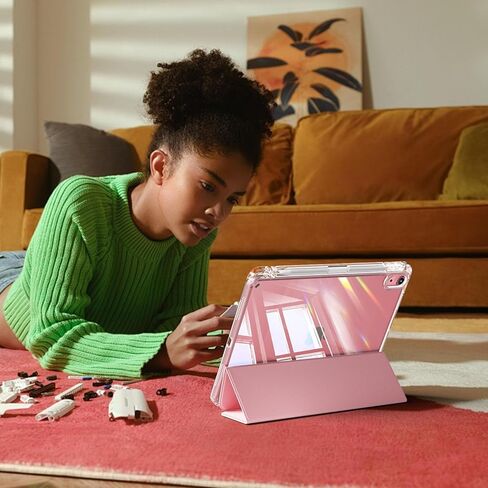 حافظة kenke لجهاز iPad (A16) الجيل الحادي عشر 11 بوصة 2025، iPad الجيل العاشر 10.9 بوصة 2022 مع حامل أقلام، غطاء إطاري ناعم نحيف من مادة TPU مع غطاء خلفي صلب شفاف شفاف، نوم/استيقاظ تلقائي، وردي فاتح in Kuwait