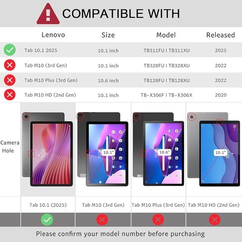 Junfire Shockproof Case for Lenovo Tab 10.1 2025 with Screen Protector, Heavy Duty Protective TB-311XU/TB-311FU Case with [360 Rotating Kickstand] [Hand Strap][Shoulder Belt]-Black in Kuwait