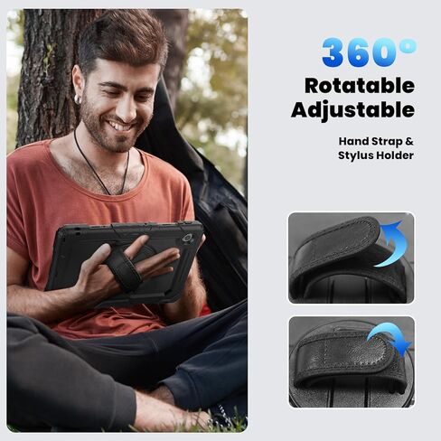 Junfire Shockproof Case for Lenovo Tab 10.1 2025 with Screen Protector, Heavy Duty Protective TB-311XU/TB-311FU Case with [360 Rotating Kickstand] [Hand Strap][Shoulder Belt]-Black in Kuwait