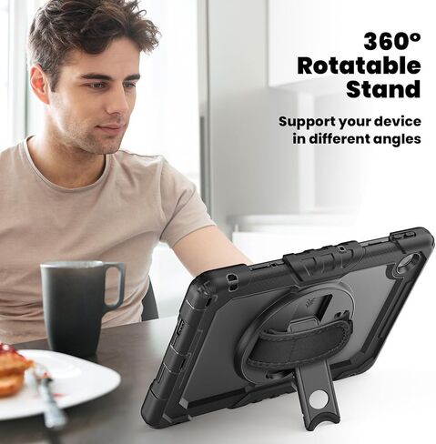 Junfire Shockproof Case for Lenovo Tab 10.1 2025 with Screen Protector, Heavy Duty Protective TB-311XU/TB-311FU Case with [360 Rotating Kickstand] [Hand Strap][Shoulder Belt]-Black in Kuwait
