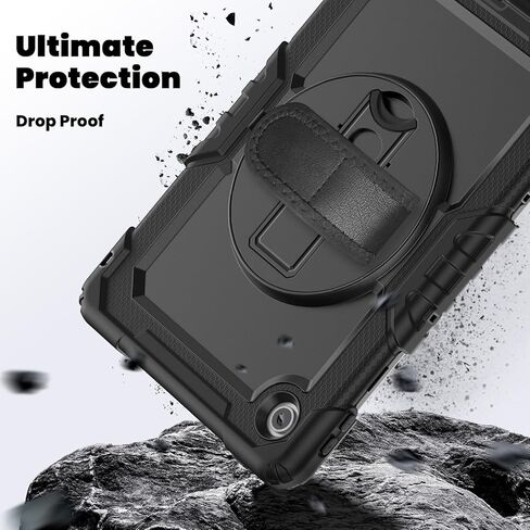 Junfire Shockproof Case for Lenovo Tab 10.1 2025 with Screen Protector, Heavy Duty Protective TB-311XU/TB-311FU Case with [360 Rotating Kickstand] [Hand Strap][Shoulder Belt]-Black in Kuwait