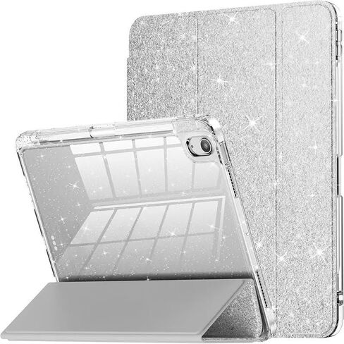 حافظة لجهاز iPad (A16) الجيل الحادي عشر 11 بوصة 2025، iPad الجيل العاشر 10.9 بوصة 2022، جلد لامع وغطاء خلفي من مادة TPU الشفافة اللامعة مع حامل قلم رصاص، يدعم معرف اللمس (وردي) in Kuwait
