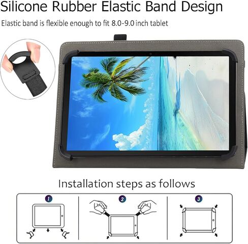 Universal 8 9 Inch Android Tablet Case, Dluggs Slim Folding Stand Folio Leather Case Cover for 8.0-9.0 Inch Tablet with Hand Strap, Black in Kuwait