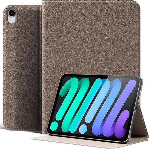 حافظة لجهاز iPad mini 7 (A17 Pro) 2024، iPad mini الجيل السادس 2021، غطاء ذكي واقٍ من الجلد مقاوم للصدمات وحامل قابل للتعديل - تنبيه/غفو تلقائي وزوايا رؤية متعددة، رمادي بني in Kuwait