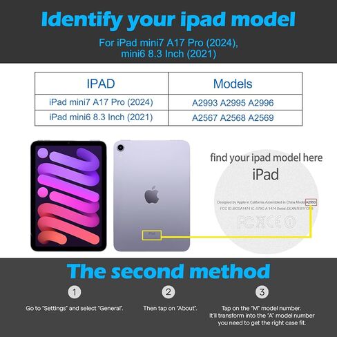 حافظة لجهاز iPad mini 7 (A17 Pro) 2024، iPad mini الجيل السادس 2021، غطاء ذكي واقٍ من الجلد مقاوم للصدمات وحامل قابل للتعديل - تنبيه/غفو تلقائي وزوايا رؤية متعددة، رمادي بني in Kuwait