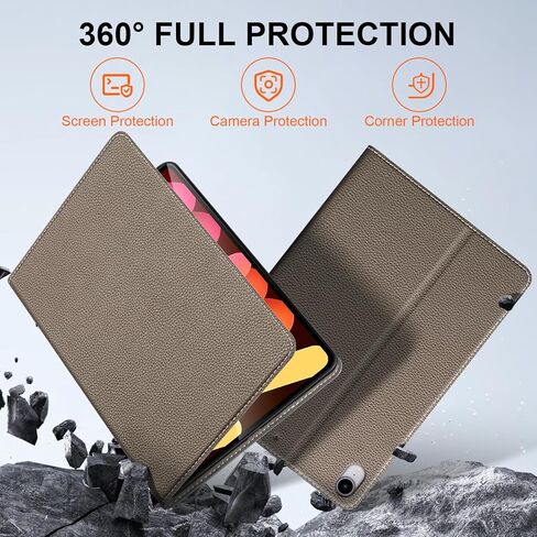 حافظة لجهاز iPad mini 7 (A17 Pro) 2024، iPad mini الجيل السادس 2021، غطاء ذكي واقٍ من الجلد مقاوم للصدمات وحامل قابل للتعديل - تنبيه/غفو تلقائي وزوايا رؤية متعددة، رمادي بني in Kuwait