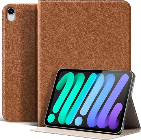 حافظة لجهاز iPad mini 7 (A17 Pro) 2024، iPad mini الجيل السادس 2021، غطاء ذكي واقٍ من الجلد مقاوم للصدمات وحامل قابل للتعديل - تنبيه/غفو تلقائي وزوايا رؤية متعددة، رمادي بني in Kuwait