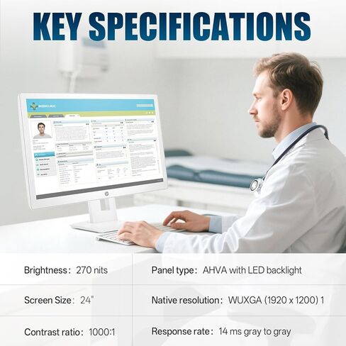 HP Healthcare Edition HC241P شاشة المراجعة السريرية مقاس 24 بوصة بدون حامل، معايرة DICOM للمراجعة السريرية وعرض التشخيص الدقيق، كابلات HDMI/DP/VGA/USB 2.0 من النوع B إلى النوع A in Kuwait