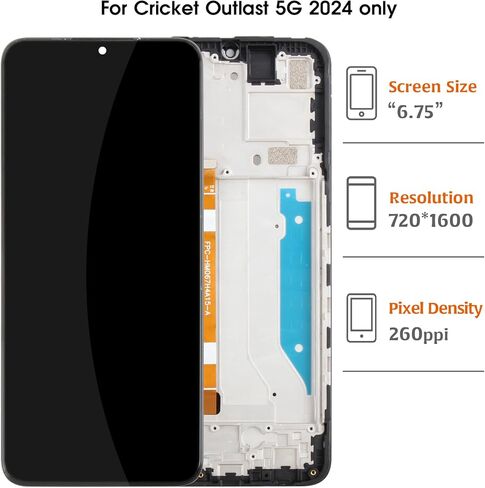 استبدال الشاشة لـ Cricket Outlast 5G 2024 SN509C 6.75 بوصة IPS TFT LCD مجموعة رقمية تعمل باللمس مع إطار AT&T Motivate Pro 5G SN509A شاشة استبدال إصلاح سوداء in Kuwait