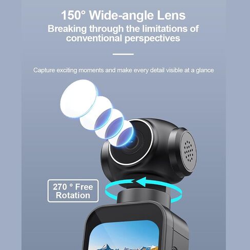 كاميرا Tangxi 5K WiFi Action، كاميرا Pocket Vlogging مع عدسة دوارة 270 درجة، شاشة HD 1.69 بوصة، تكبير 4X، تثبيت EIS، زاوية واسعة 150 درجة، مسجل فيديو محمول للخارج in Kuwait