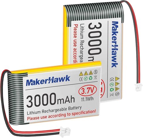 بطارية ليبو 3.7 فولت 3000 مللي أمبير قابلة لإعادة الشحن من MakerHawk 1S 103665 بطارية ليثيوم بوليمر مع شريط مطاطي معزول ولوحة حماية، قابس Micro JST 1.25 للوحة تطوير Ar duino ESP32 (عبوتان) in Kuwait