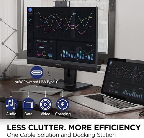 ViewSonic VG2757V-2K 27 Inch 1440p Video Conference Docking Monitor with Windows Hello Compatible IR Webcam, Advanced Ergonomics, and 90W USB C for Home and Office (Renewed) in Kuwait