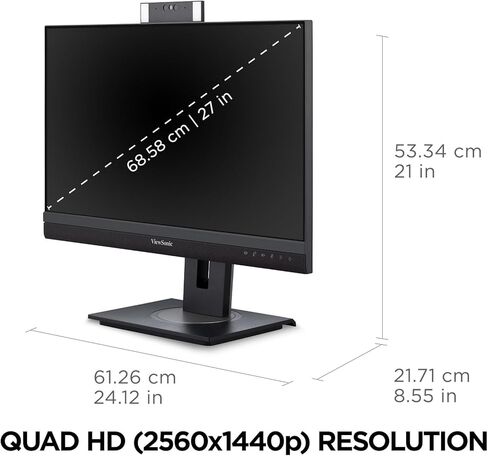 ViewSonic VG2757V-2K 27 Inch 1440p Video Conference Docking Monitor with Windows Hello Compatible IR Webcam, Advanced Ergonomics, and 90W USB C for Home and Office (Renewed) in Kuwait