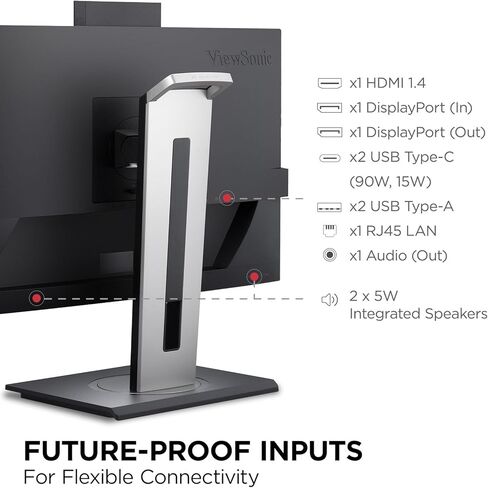 ViewSonic VG2757V-2K 27 Inch 1440p Video Conference Docking Monitor with Windows Hello Compatible IR Webcam, Advanced Ergonomics, and 90W USB C for Home and Office (Renewed) in Kuwait