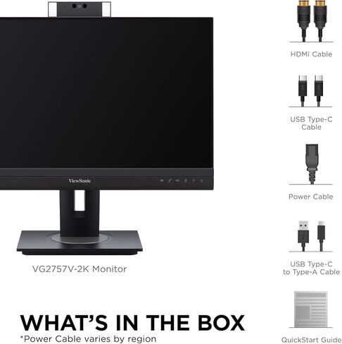 ViewSonic VG2757V-2K 27 Inch 1440p Video Conference Docking Monitor with Windows Hello Compatible IR Webcam, Advanced Ergonomics, and 90W USB C for Home and Office (Renewed) in Kuwait