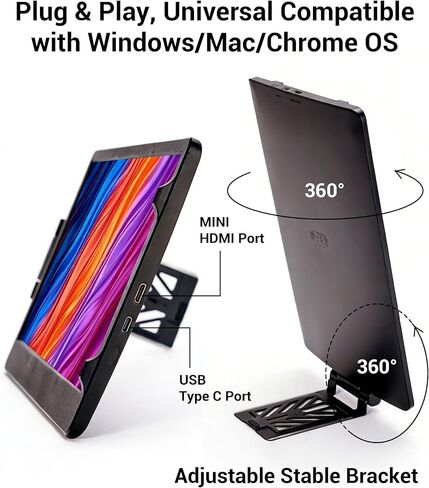 11.6" HD Laptop Screen Extender, 360° Rotation Portable Laptop Monitor Extender with Adjustable Stand, Ultra-Slim Lightweight Plug & Play IPS Display, Compatible with Windows/Mac/Chrome OS in Kuwait