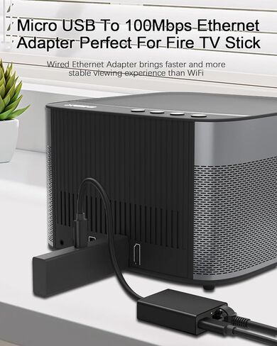 محول إيثرنت YEZriler لـ Fire TV Stick، محول Micro USB إلى RJ45 Ethernet متوافق مع Fire TV Stick/4K/4K Max، مكعب - أسود ورمادي in Kuwait
