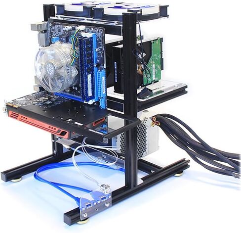 DIY PC Test Bench Computer Case Aluminum Open Chassis ATX Vertical Bracket Multi Bay 7 Hard Drive Rack Air-Cooled Frame NAS Heat Dissipation Support ATX Power Supply in Kuwait